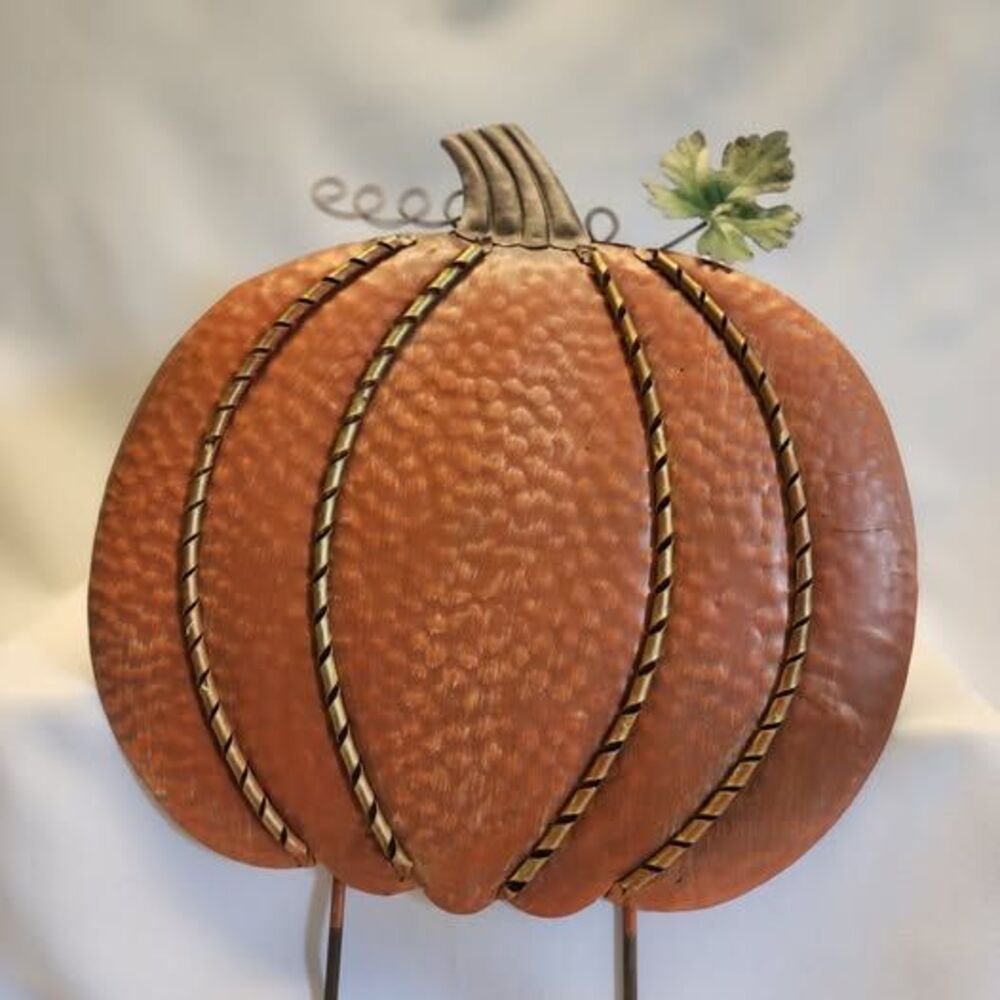 Pumpkin Yard Stakes lot of 2 Fall Autumn Yard Decor